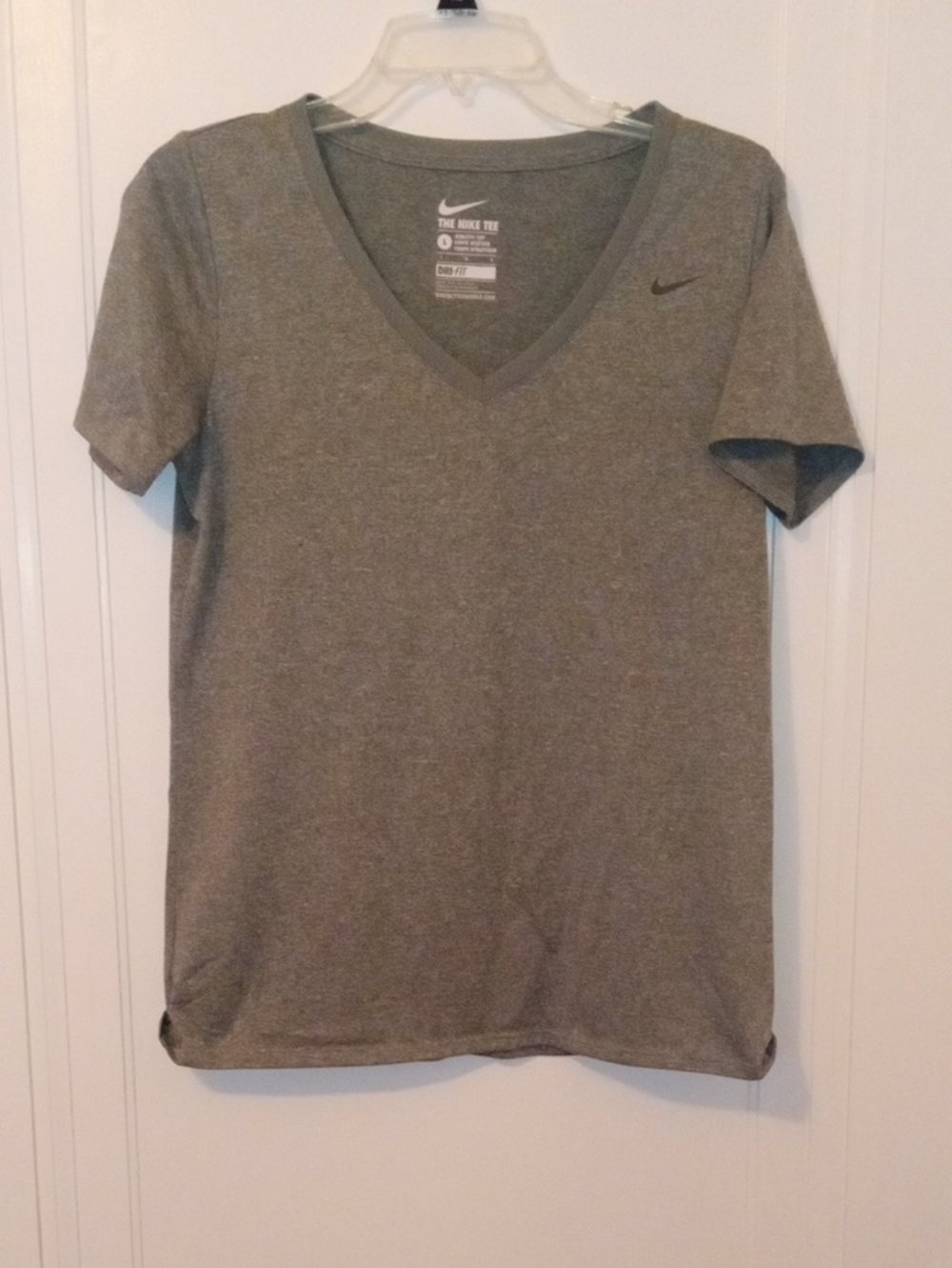 women large gray NIKE vneck drifit tee